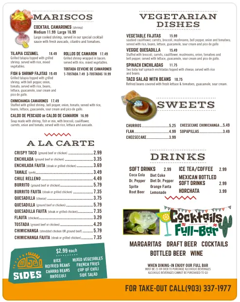Picante Taco ToGo Menu page 2